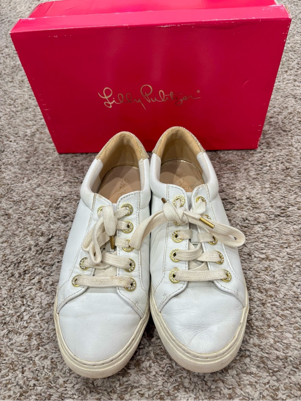Lilly Pulitzer White Leather Lace-Up Sneakers